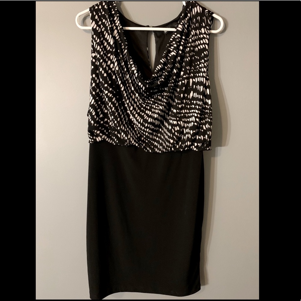 Black and White Patterned Dress - Cowl Neckline